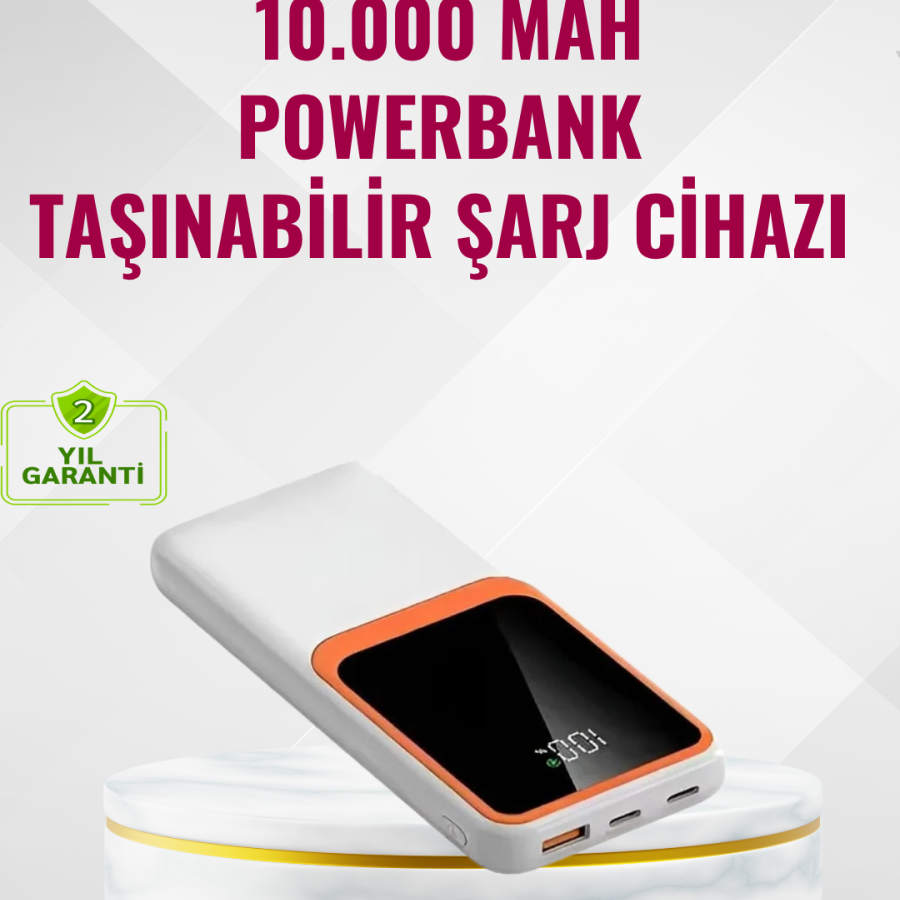 Powerbank 10000 mAh – Dual USB Output, Type-C Port, Stylish White Design Powerbank 10000 mAh – Dual USB Output, Type-C Port, Stylish White Design