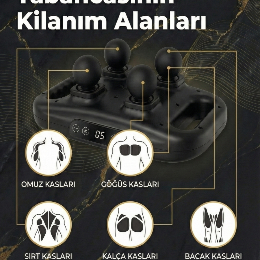 4 Başlıklı Masaj Tabancası - Ergonomik Derin Doku Sırt ve Boyun Masaj Aleti Ağrı ve Sızı Giderici 4 Başlıklı Masaj Tabancası - Ergonomik Derin Doku Sırt ve Boyun Masaj Aleti Ağrı ve Sızı Giderici