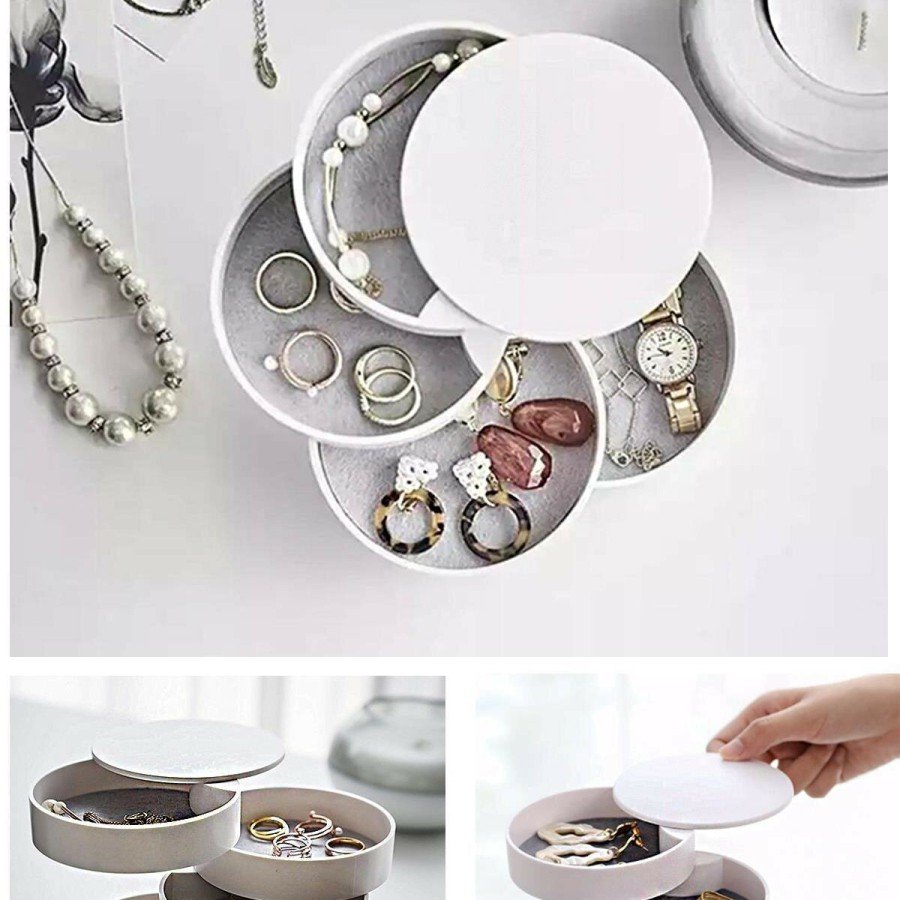 4 Tiers Rotatable Cylinder Jewelry And Makeup Organizer Box