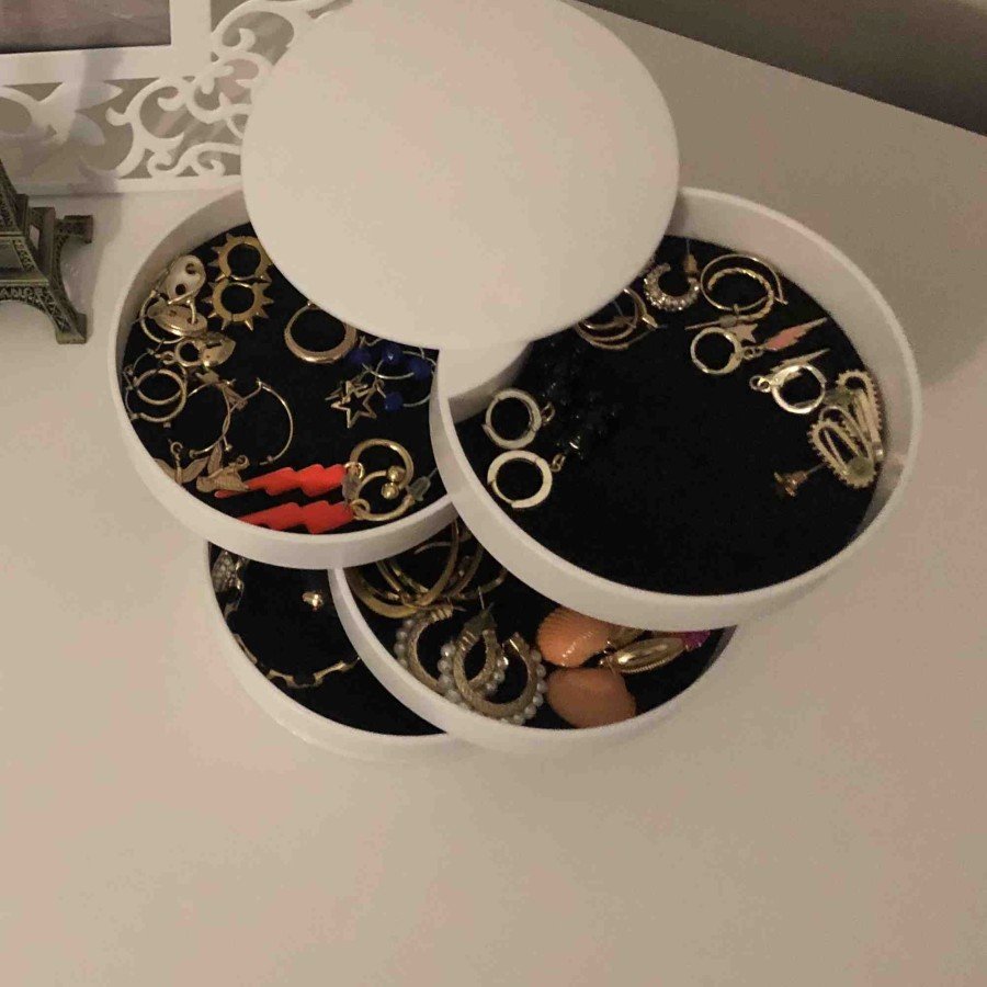 4 Tiers Rotatable Cylinder Jewelry And Makeup Organizer Box