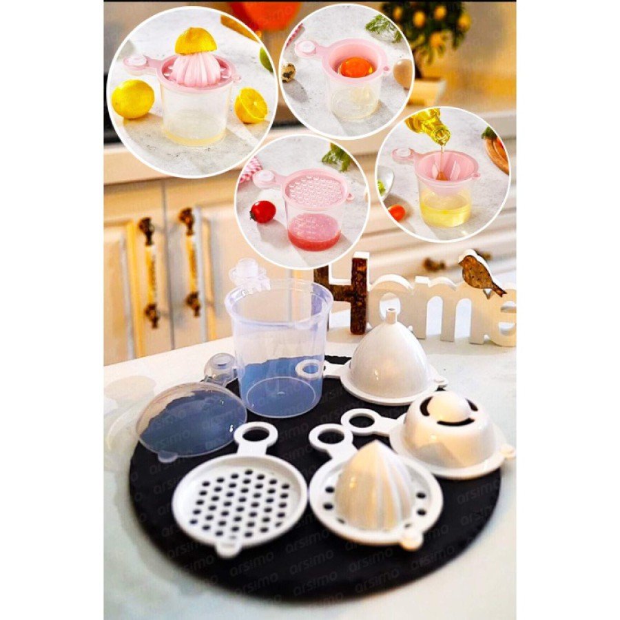 5 in 1 Kitchen Appliance with Strainer - Funnel - Lemon Squeezer - Egg White Separator Chamber