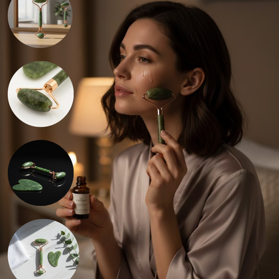Jade Stone Facial Massage Set Swelling Reducer 2 Pieces