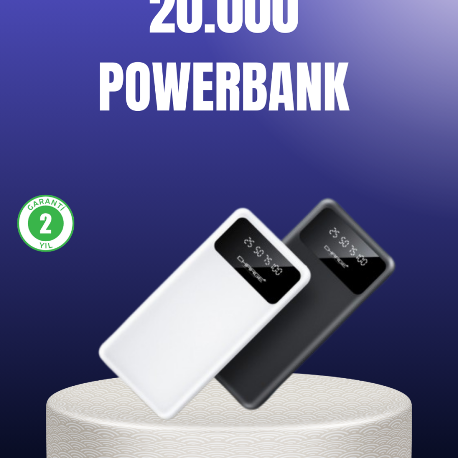 20.000mAh Powerbank PD + USB + Type-C with Smart LCD Screen