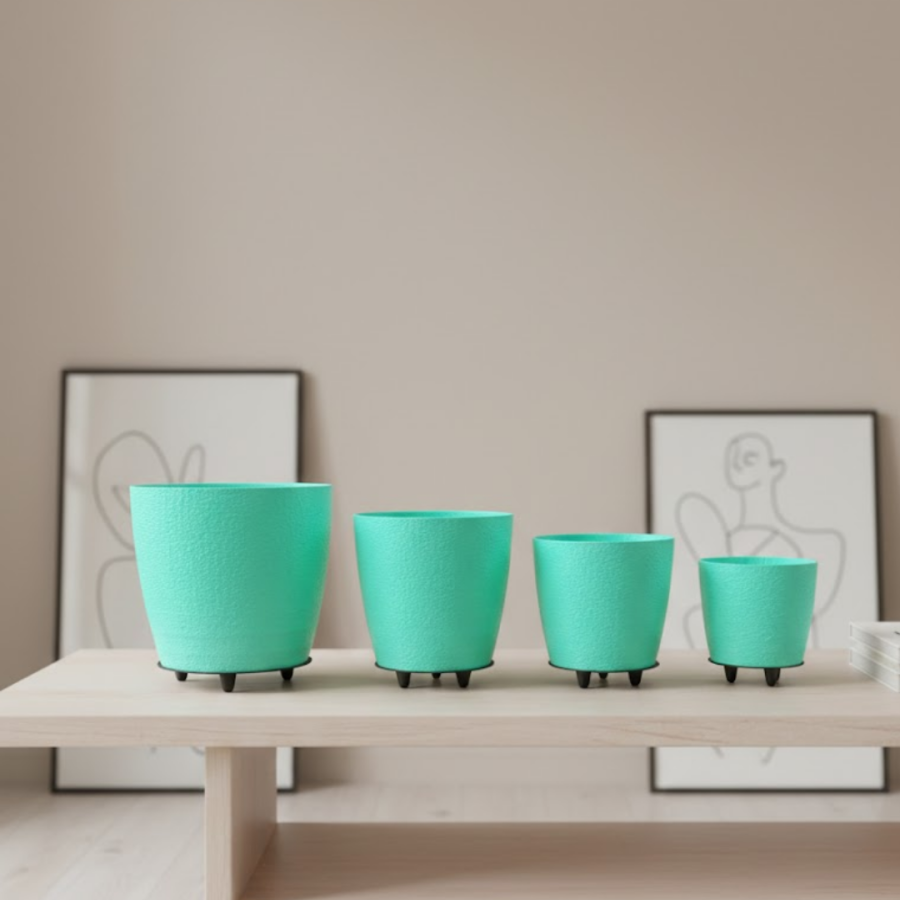 4-Piece 3D Footed Green Flower Pot Set Decorative Modern Design