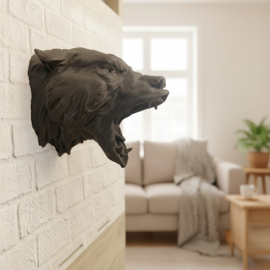 Decorative Hangable Black Bear Head 3D Wall Sculpture 25x19 cm