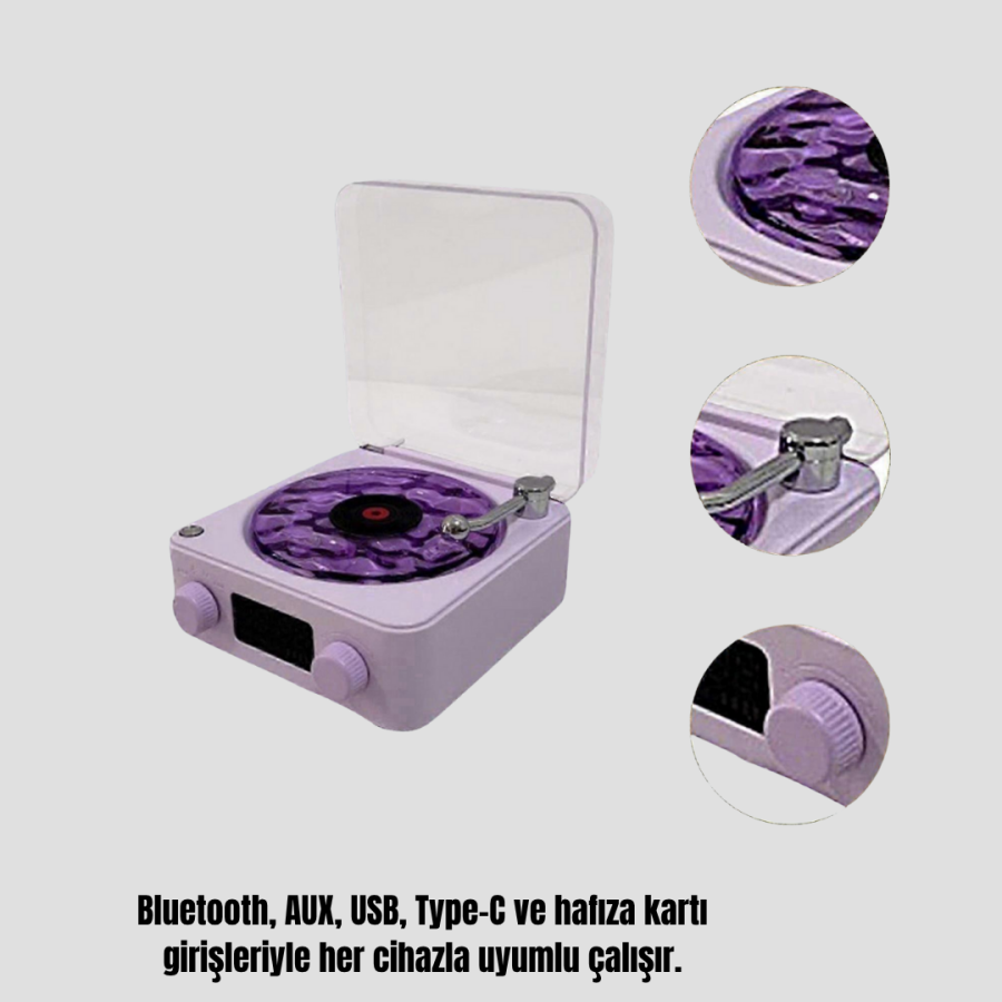 Retro Speaker with Projector Light Bluetooth AUX USB Memory Card 360° Sound Rechargeable