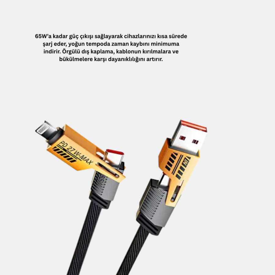 65W 4 in 1 Braided Fast Charging Cable USB-C USB-A Multi-Charge Durable