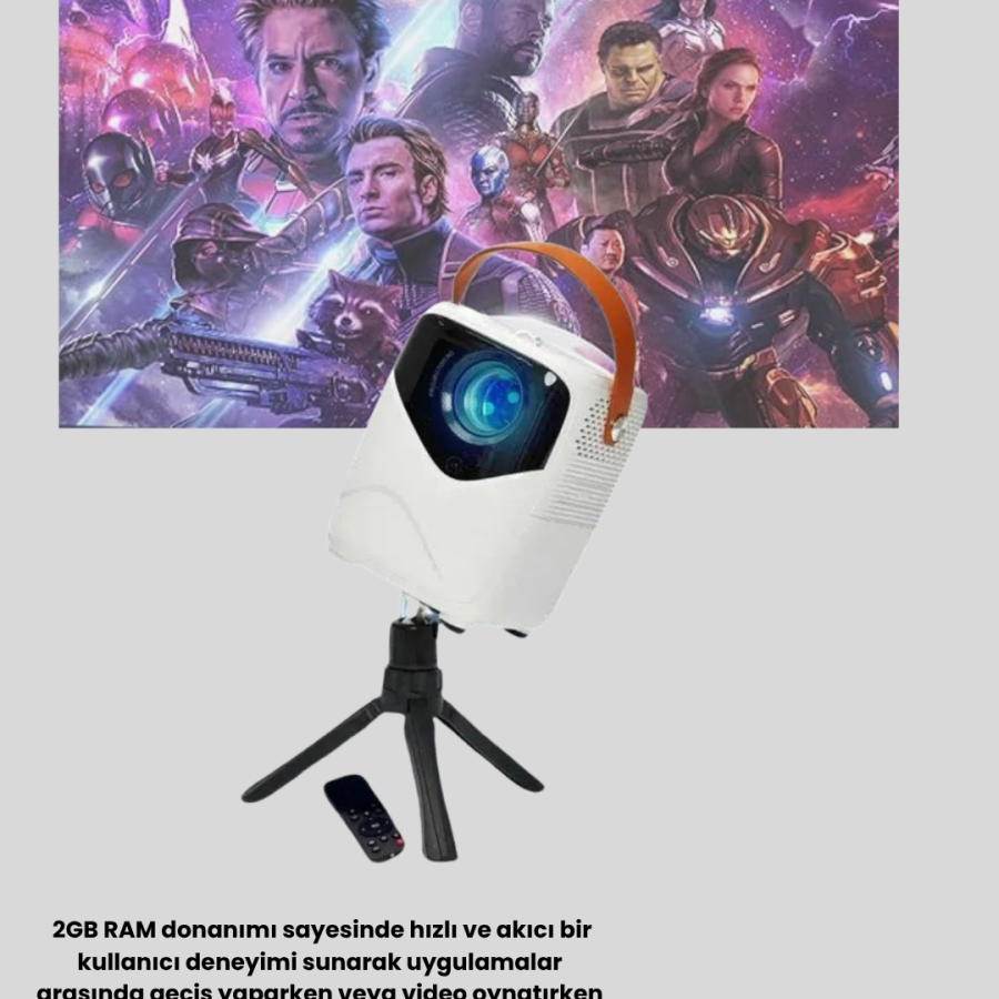 Portable Smart 1080P Projector – 64GB Memory, 2GB RAM, Full HD Display, Remote Control