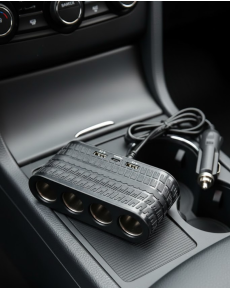 In-Vehicle Power Distributor 4 Cigarette Lighter Holders 2 USB 1 Type C Charging Unit