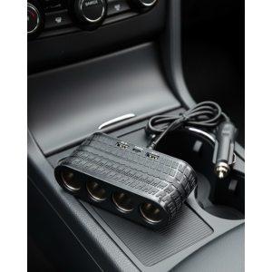 In-Vehicle Power Distributor 4 Cigarette Lighter Holders 2 USB 1 Type C Charging Unit