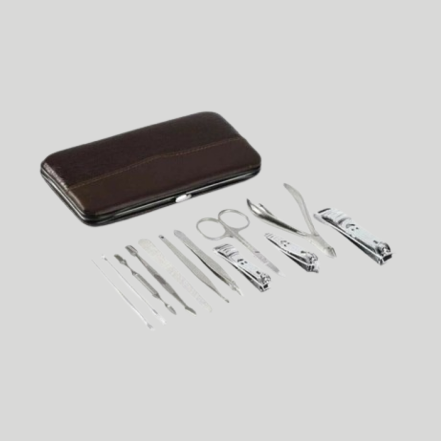 Professional Nail Care Set with Steel Tools and Stylish Leather Bag