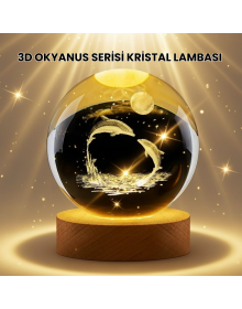 Laser Engraved Dolphin Crystal Ball with Warm Light Wooden Stand