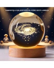 Milky Way Patterned Crystal Ball Daylight LED Table Lamp with Wooden Stand
