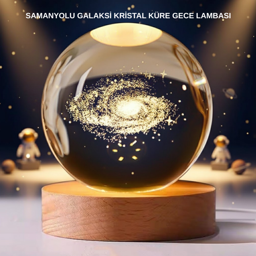 Milky Way Patterned Crystal Ball Daylight LED Table Lamp with Wooden Stand