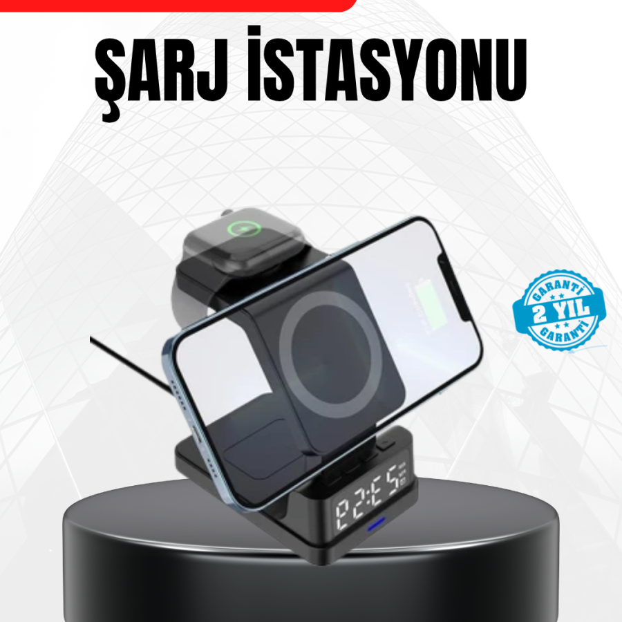 Wireless Charger with LED Digital Clock – 3 Brightness Settings, Charge Protection Technology