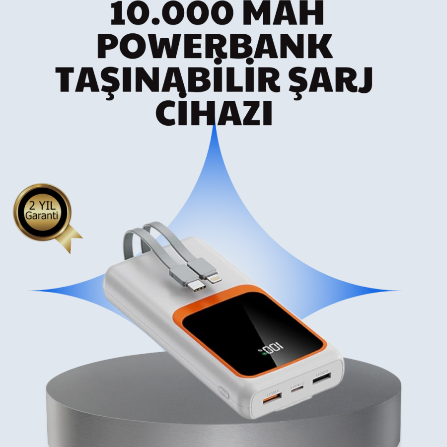 Compact 10000 mAh Powerbank – With Digital Display, Type-C and Lightning Compatible Compact 10000 mAh Powerbank – With Digital Display, Type-C and Lightning Compatible