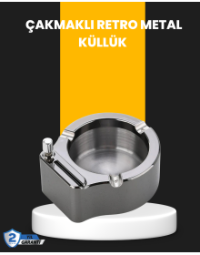 Round Ashtray with Lighter Durable Metal Construction