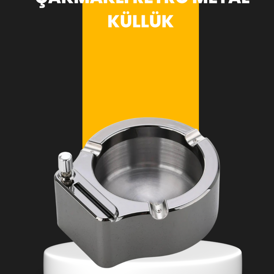 Round Ashtray with Lighter Durable Metal Construction