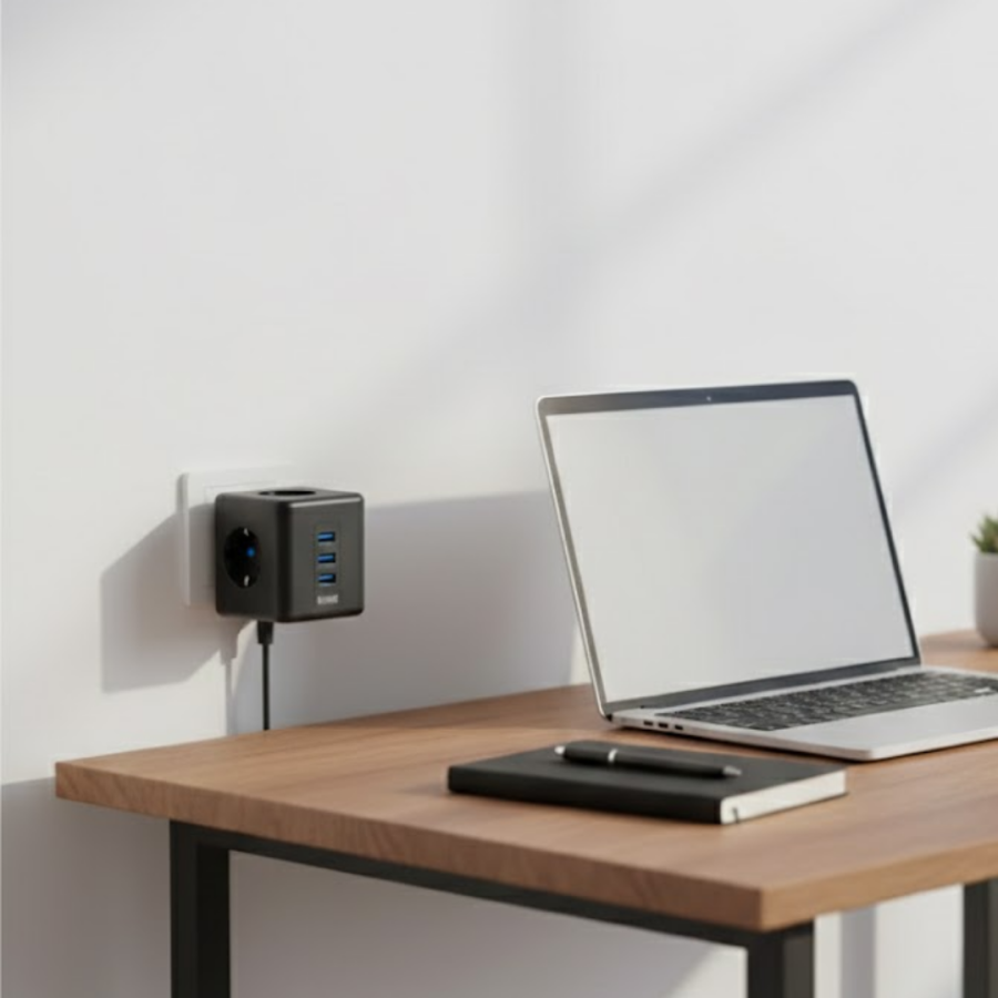 Surge Protected Cube Socket with 3 Socket Inputs and 3 USB Charging Features