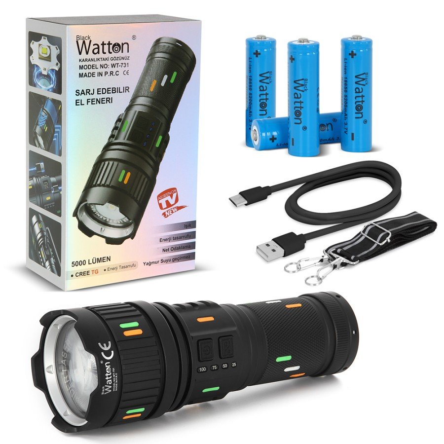5000 LUMENS CREE TG FLASHLIGHT WITH LED CHARGING INDICATOR WATTON WT-731