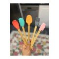 5-Piece Colorful Wooden Handle Silicone Tip Spatula Brush Spoon Set - Food Prep Set 21 Cm