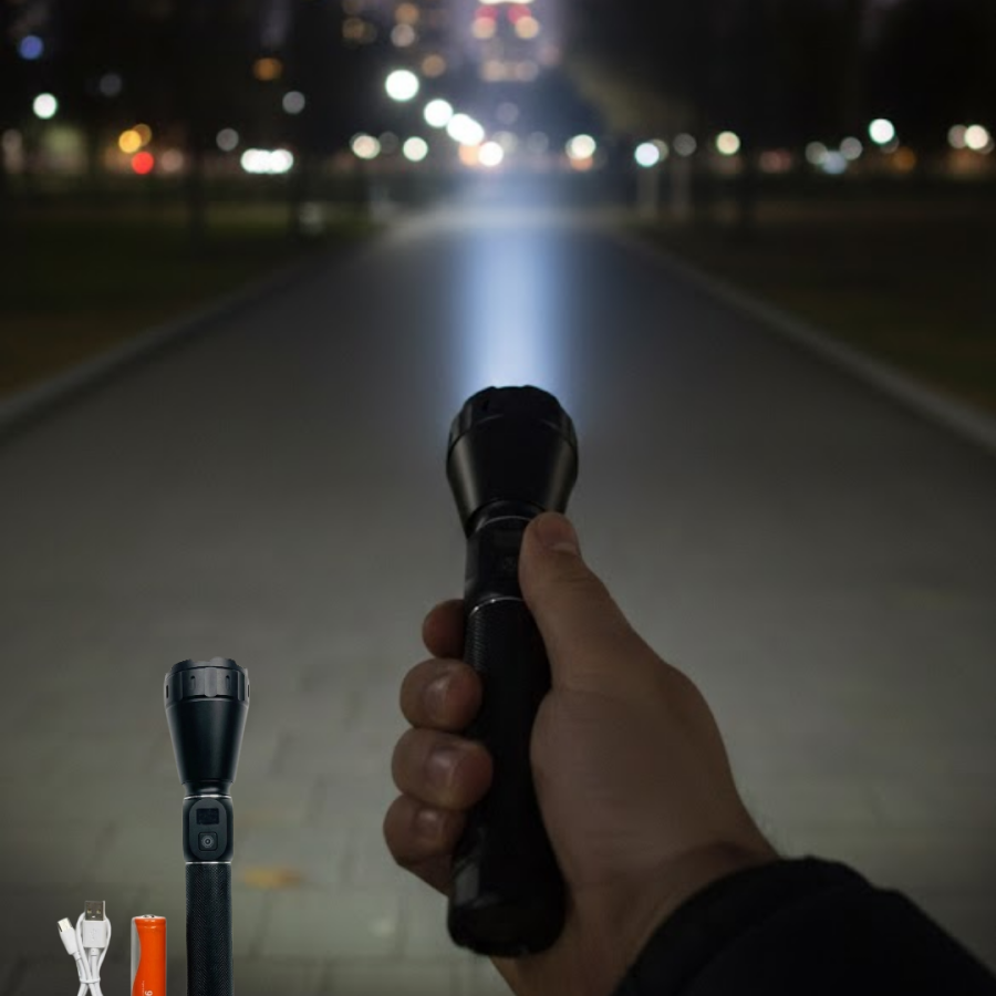 High Lumen Rechargeable Flashlight 9000mAh Set with Powerful Light and Carrying Case