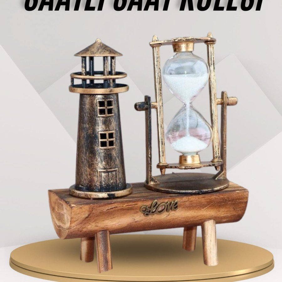 Lighthouse Hourglass Wooden Look Vintage Style Figurine