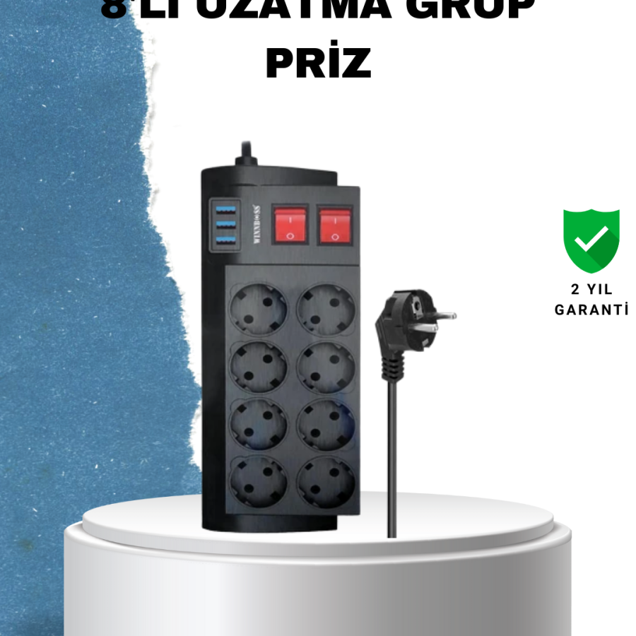 2 Meters Powerful Multiple Socket 8 Sockets