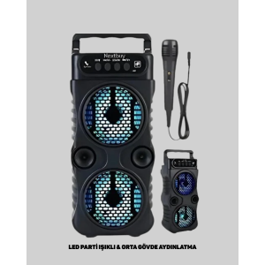 1200 mAh Rechargeable Bluetooth Speaker with LED Light – FM Radio, Memory Card Support