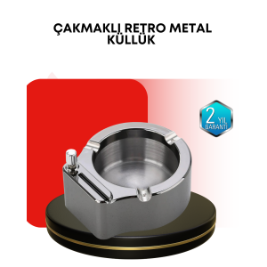 Stainless Ashtray with Lighter Modern Tabletop Accessory
