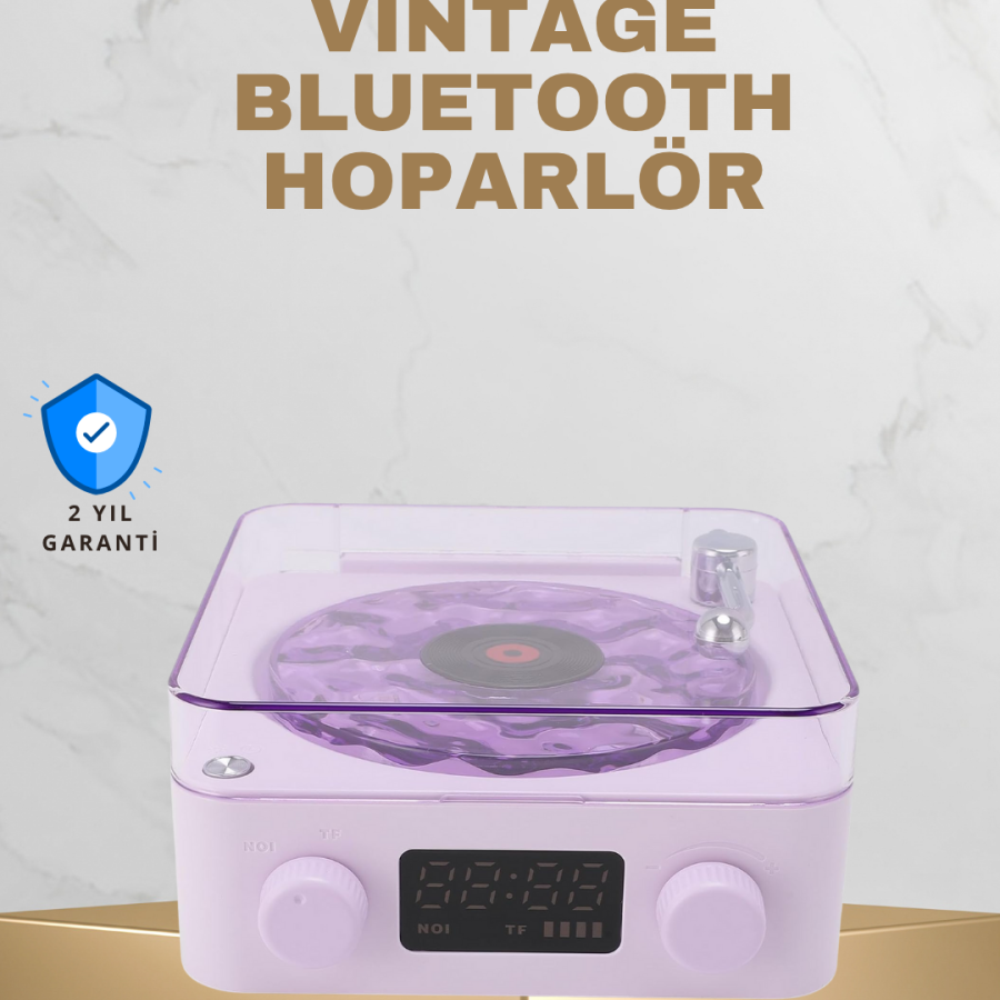 Bluetooth Speaker with Retro Turntable Design – Rechargeable Lamp with Projector