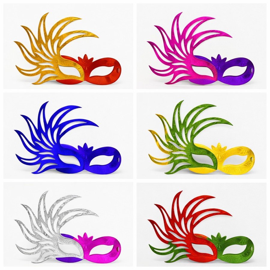 Set of 6 Double Color Venetian Cardboard Party Masks