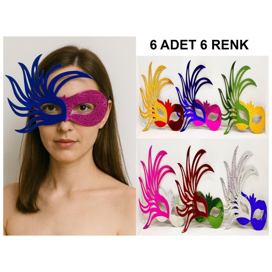 Set of 6 Double Color Venetian Cardboard Party Masks