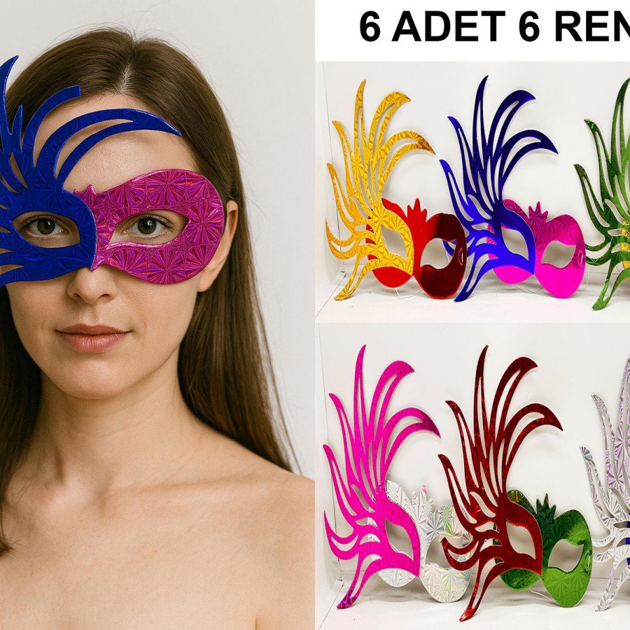 Set of 6 Colorful Prom Masks | Cardboard & Elastic (Adult-Child Compatible)