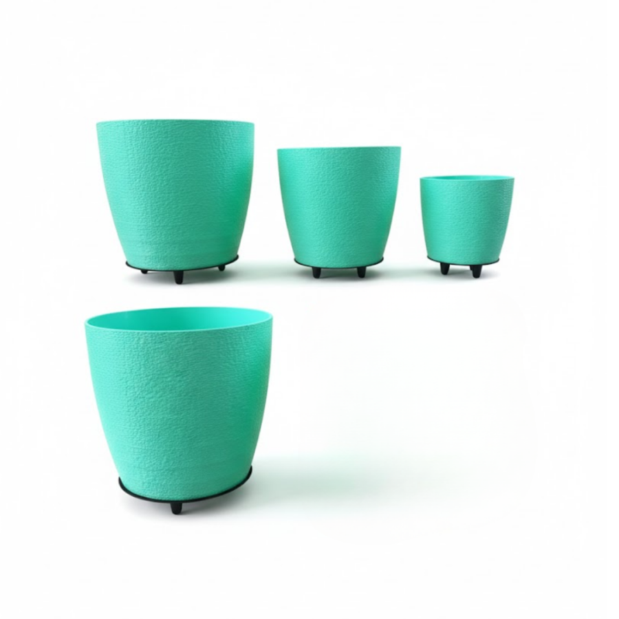 4-Piece 3D Footed Green Flower Pot Set Decorative Modern Design