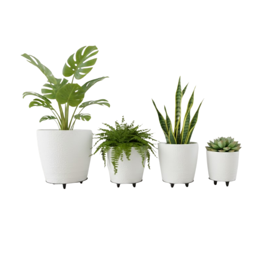 4-Piece 3D Stylish White Flower Pot Set Modern Footed Decorative Vase 4-Piece 3D Stylish White Flower Pot Set Modern Footed Decorative Vase