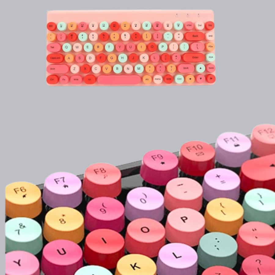 Bluetooth Retro Wireless Keyboard and Mouse Set – 3 Device Connections, Silent Keys, Long Battery Life