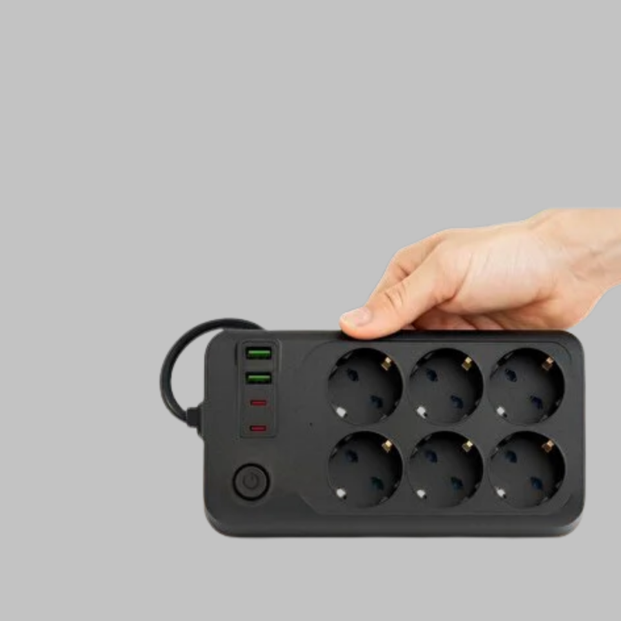 2500W Powerful 6-Plug Socket with USB and Type-C Output Thermal Protection