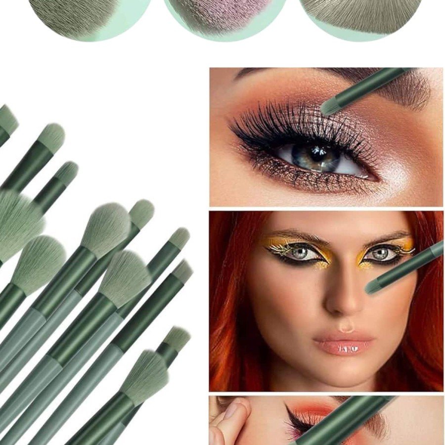 Makeup Brush Set Green 13 Pieces Foundation Brush Blush Brush Eyeshadow Brush