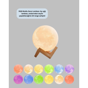 16 Color 3D Moon Night Light with RGB Mode Rechargeable