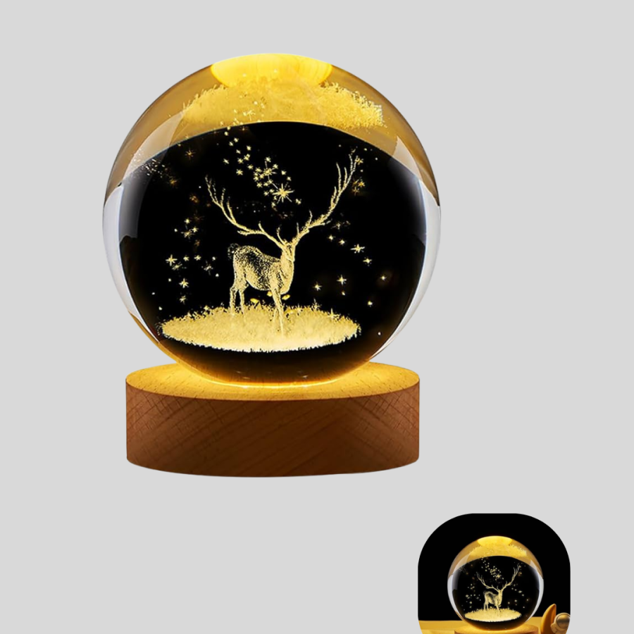 Deer Themed Crystal Ball Premium Table Night Light with USB Connection