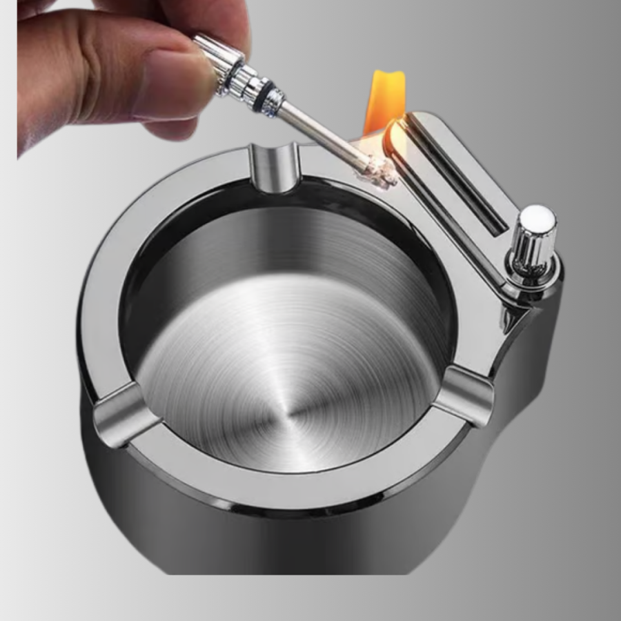 Metal Ashtray with Lighter Table Top Stylish Design