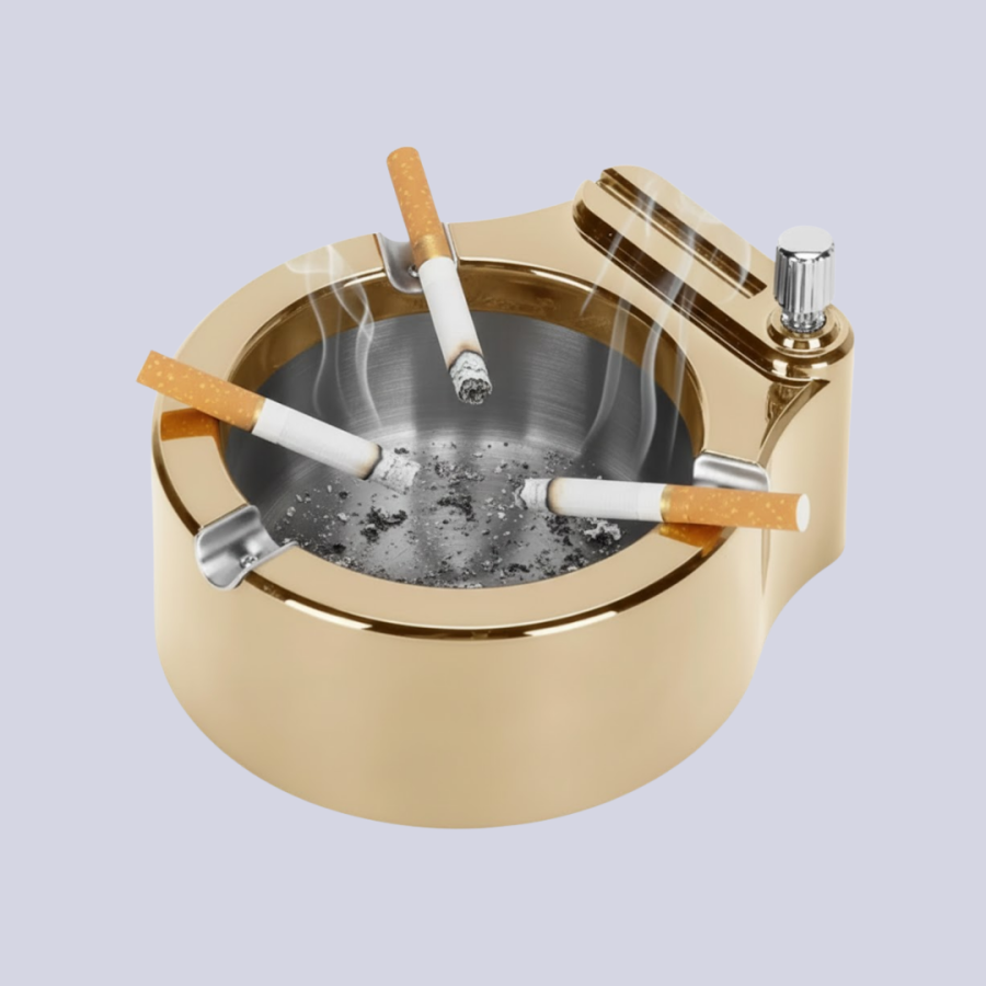 Ashtray with Lighter Stainless Metal Durable Design