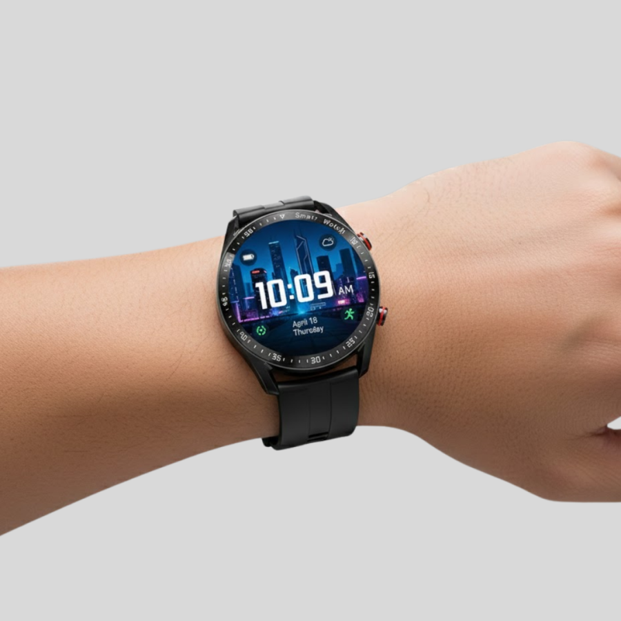 Smart Watch Titanium Case Round Screen Alarm Sleep and Health Tracking Vibrating