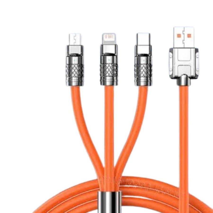 3 in 1 Super Fast Charging Cable Android and IOS Compatible Silicone Charging Cable