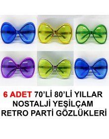 70s and 80s Nostalgia Yeşilçam Retro Party Glasses 6 Pieces