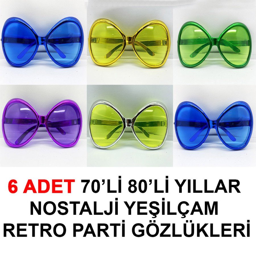 70s and 80s Nostalgia Yeşilçam Retro Party Glasses 6 Pieces