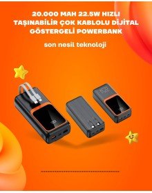 Powerbank 20000 mAh | 22.5W Fast Charging, Built-in Cable, LCD Display Charger