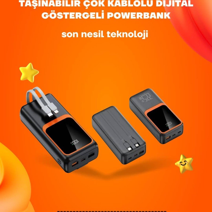 Powerbank 20000 mAh | 22.5W Fast Charging, Built-in Cable, LCD Display Charger