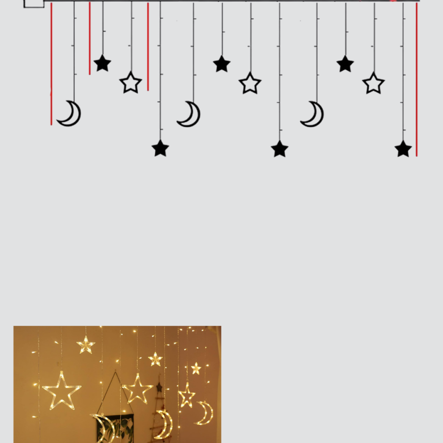 126 LED Star Moon Curtain Light Plug-in Decorative Lighting
